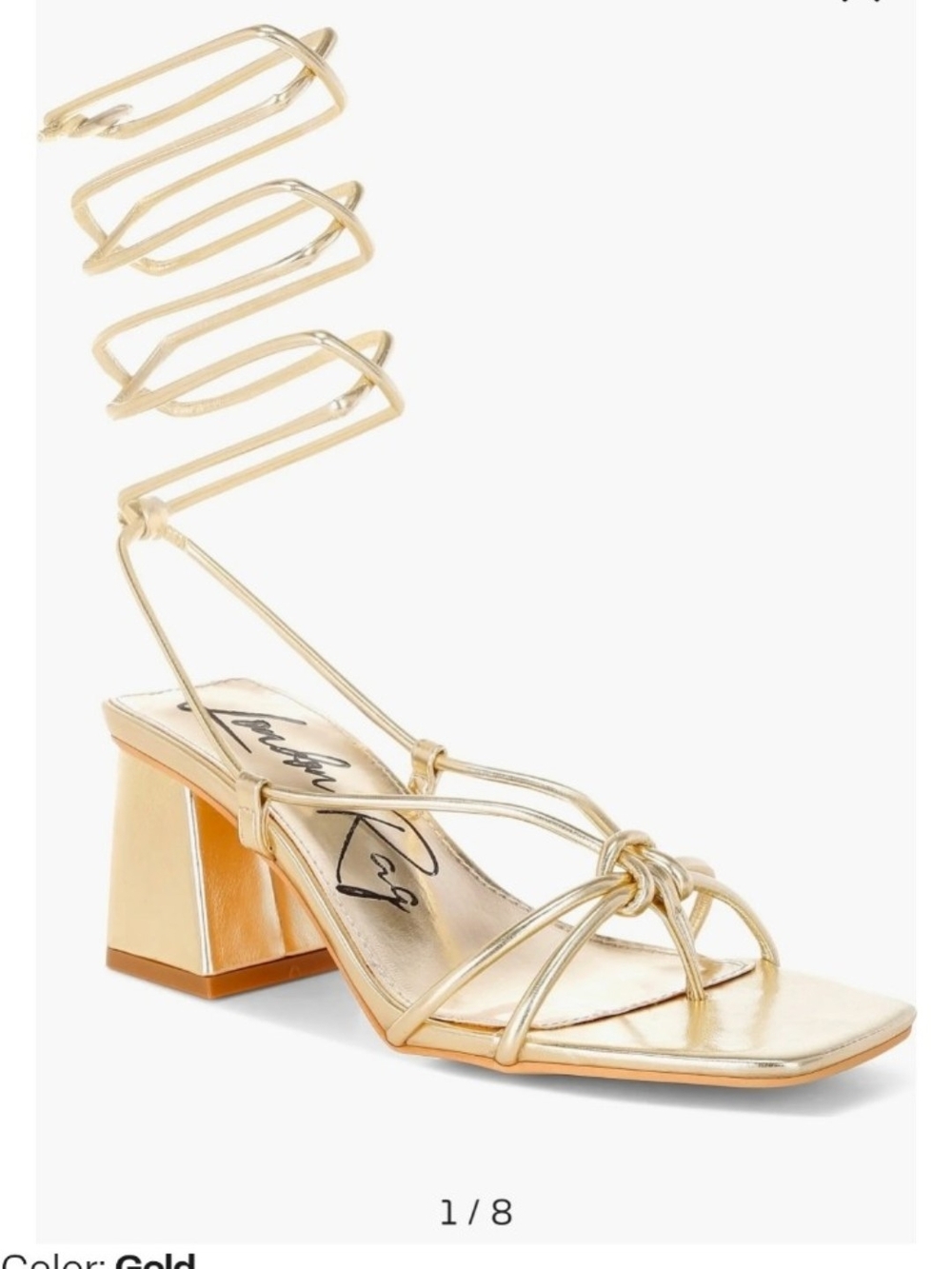 Gold Strappy Block Heel Sandal with Ankle Wrap